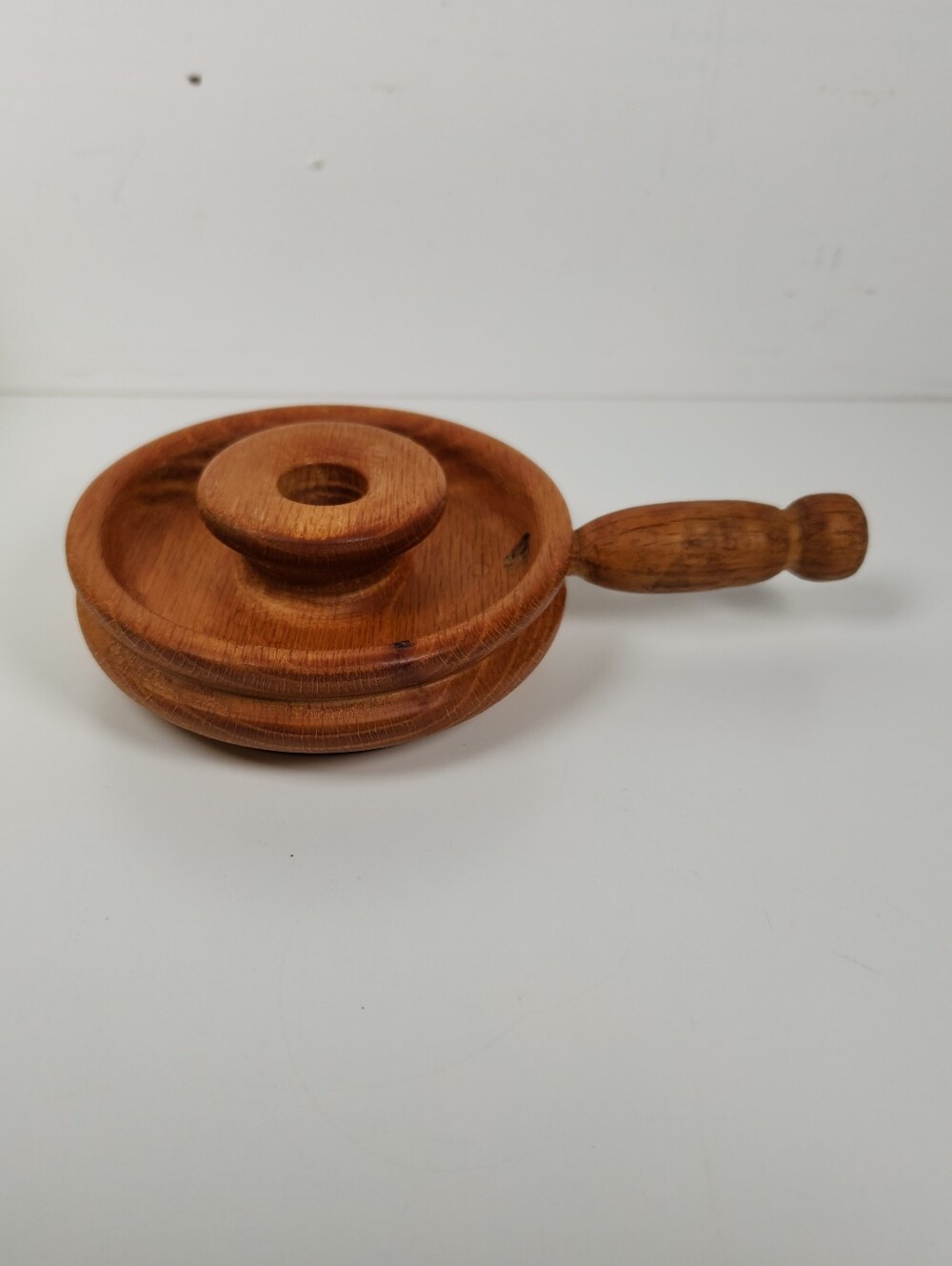 Vintage Hand Turned Wood Chamberstick Candle Holder | Taper Candlestick Holder